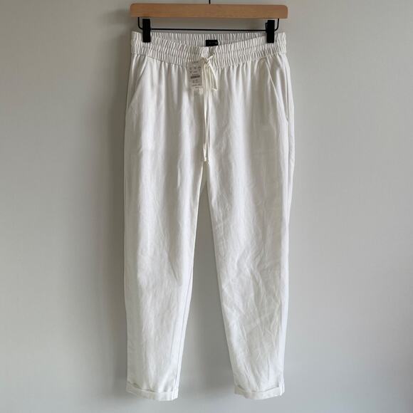 J Crew Drawstring Pants Women's Size 0 White Linen Cotton Elevated Comfort Nwt - Picture 1 of 12